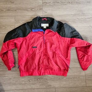 Vintage Columbia‎ Mens XL Windbreaker Jacket Red Black Full Zip Colorblock 90s